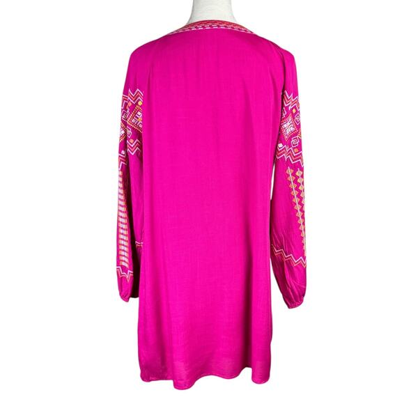 Savanna Jane Bright Pink Embroidered Long Sleeve Mini Western Shift Dress - Picture 5 of 13